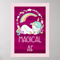 Humorvolle Einhorn Magical AF auf rosa, rotes Patt