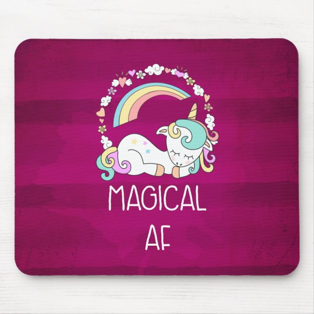 Humorvolle Einhorn-Zauber-AF auf dunkelrotem Muste Mousepad (Vorne)