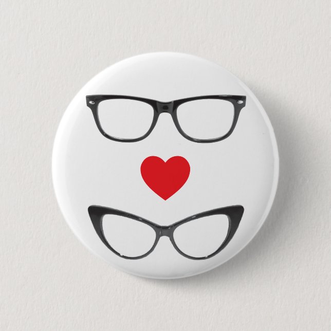 Humorvolle Geek-Liebe - Herz u. Brillen Button (Vorderseite)