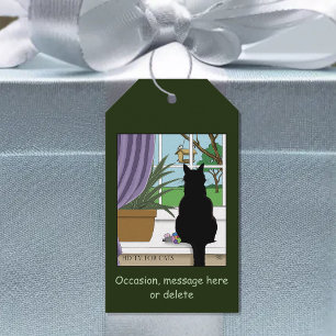 Humorvolle Grüne Neugierige Schwarze Katze Fenster Geschenkanhänger