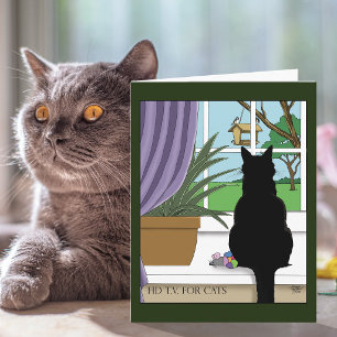 Humorvolle Grüne Neugierige Schwarze Katze Fenster Karte