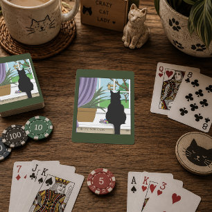 Humorvolle Grüne Neugierige Schwarze Katze Fenster Spielkarten