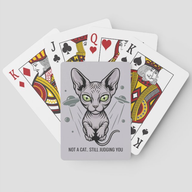 Humorvolle Sphynx-Katze Weltraum Cartoon Spielkarten (Rückseite)