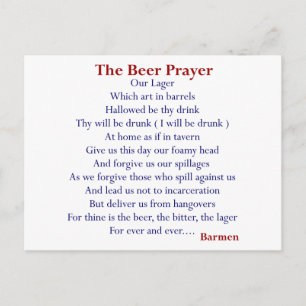 Humorvolle T - Shirt & Geschenke, das Biergebet! Postkarte