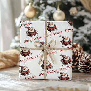 Humorvolle, wunderliche Weihnachtsmann-Handzeichnu Geschenkpapier