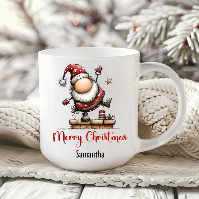 Humorvoller Santa-Handdrawn-Kaffeebecher Kaffeetasse (Humorous Whimsy Santa Hand Drawn Coffee Mug)