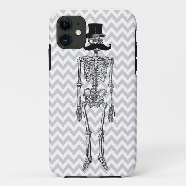 Humorvoller Schnurrbart auf Skeleton grauem iPhone Case-Mate iPhone Hülle (Rückseite)