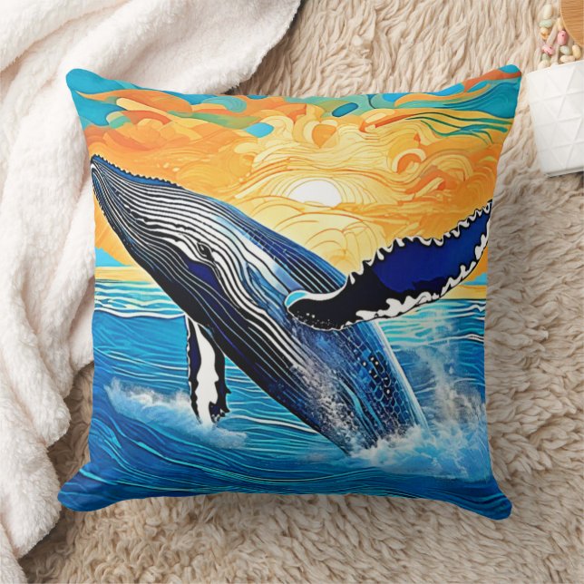 Humpback-Sonnenuntergangs-Sprung-Kunst Kissen (Decke)