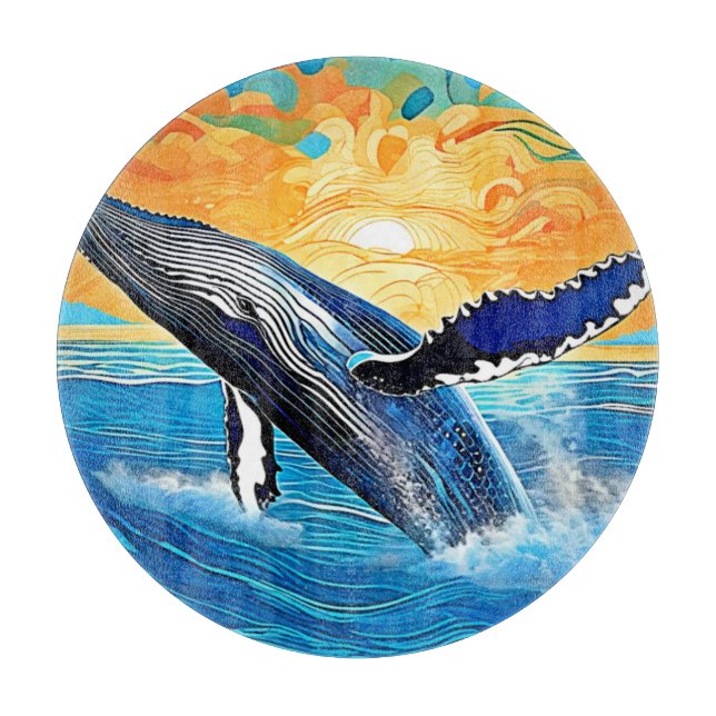 Humpback-Sonnenuntergangs-Sprung-Kunst Schneidebrett (Vorderseite)