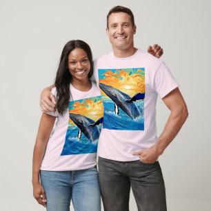 Humpback-Sonnenuntergangs-Sprung-Kunst T-Shirt