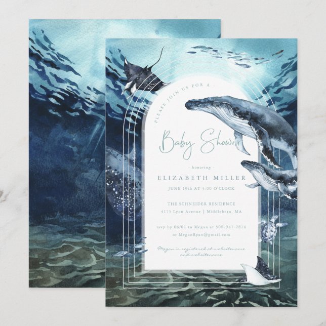 Humpback Whale Ocean Baby Shower Einladung (Vorne/Hinten)