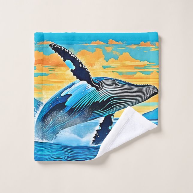 Humpback Whale Ocean Freedom Jump Design Badhandtuch Set (Waschlappen)