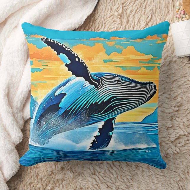 Humpback Whale Ocean Freedom Jump Design Kissen (Decke)