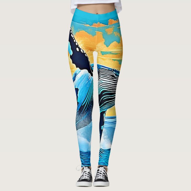 Humpback Whale Ocean Freedom Jump Design Leggings (Vorderseite)