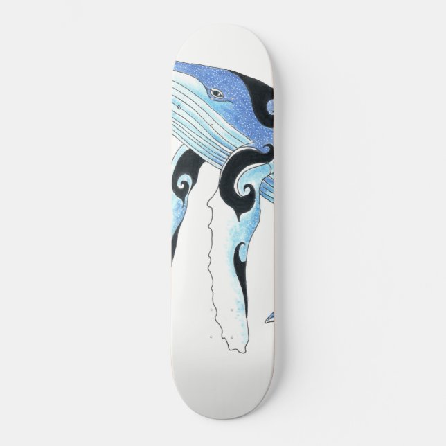Humpback Whale Tribal Geist Blau Skateboard (Vorderseite)