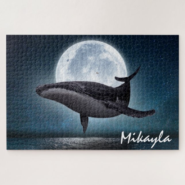 Humpback Whale über Vollmond Puzzle (Horizontal)