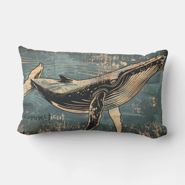 Humpback Whale Woodcut Throw Kissen (Rückseite)