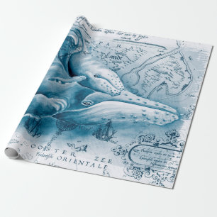 Humpbacks Blue Vintage Karte Geschenkpapier