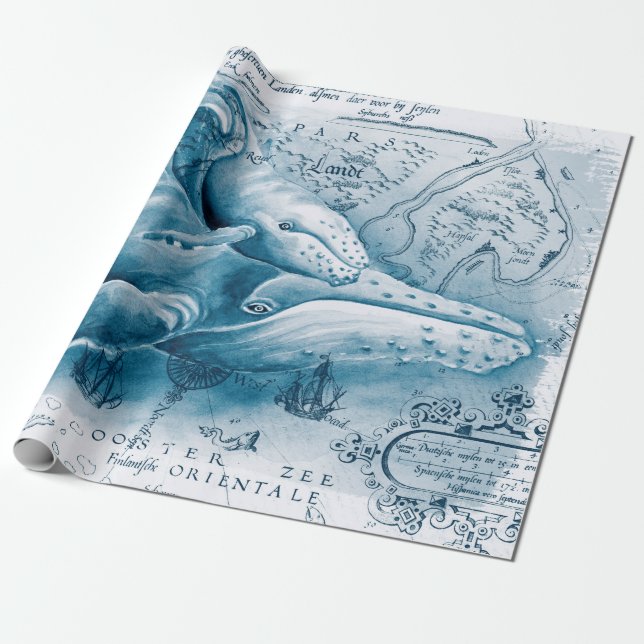 Humpbacks Blue Vintage Karte Geschenkpapier (Ungerollt)