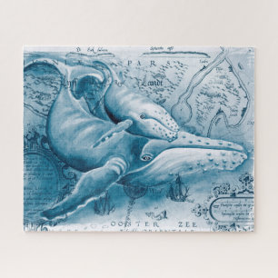 Humpbacks Blue Vintage Karte Puzzle