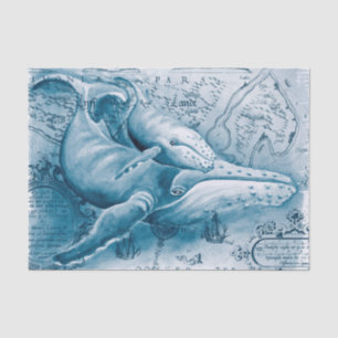 Humpbacks Blue Vintage Karte Seidenpapier