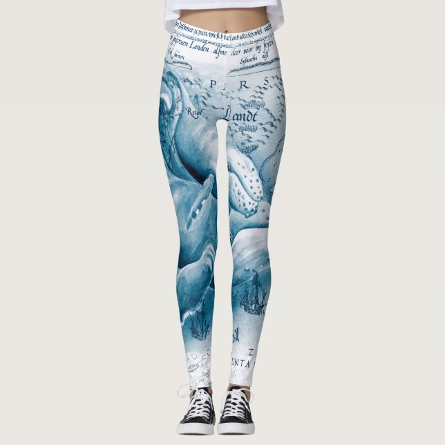 Humpbacks Vintage Karte Leggings (Vorderseite)