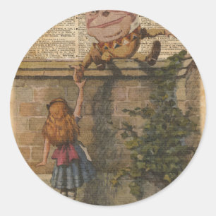 Humpty Dumpty & Alice Vintag Book Illustration Runder Aufkleber