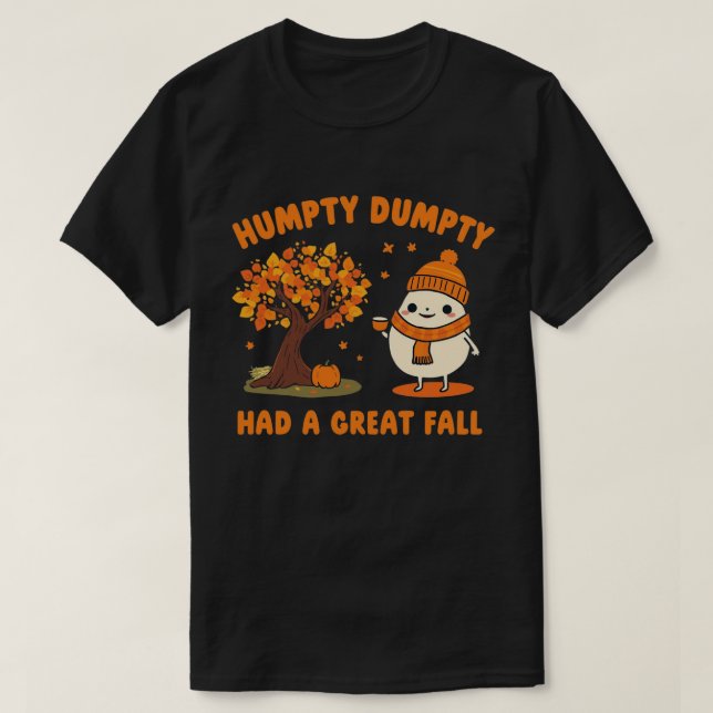 Humpty Dumpty Coffee Autumn lässt Cartoon Art T-Shirt (Design vorne)