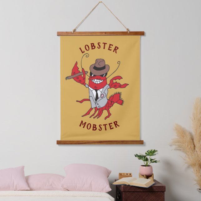 Humster Mobster 🦞 Funny Cartoon Gangster Wandteppich Mit Holzrahmen (Schlafzimmer)