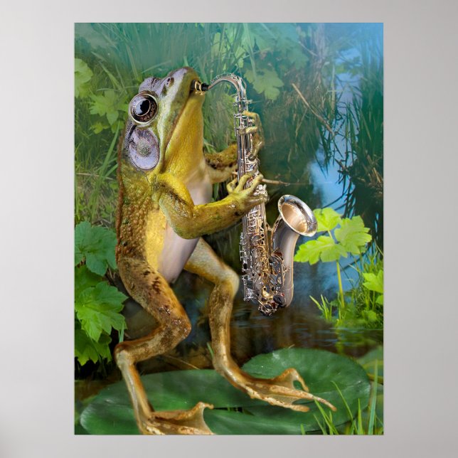 Humurer Frog Plying Saxophon Poster (Vorne)