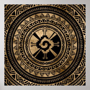 Hunab Ku Mayan Symbol Schwarz und Gold Poster