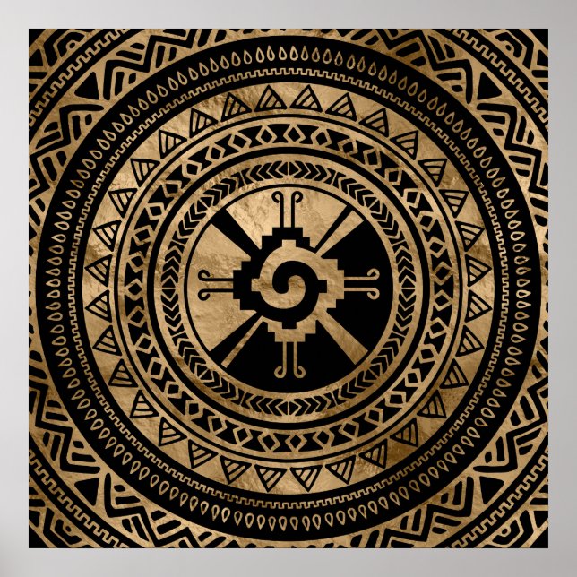 Hunab Ku Mayan Symbol Schwarz und Gold Poster (Vorne)