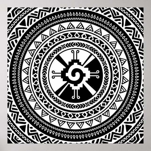 Hunab Ku Mayan Symbol Schwarz und Gold Poster (Vorne)