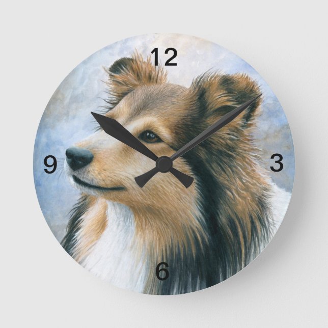 Hund 122 Sheltie Collie Runde Wanduhr (Vorderseite)