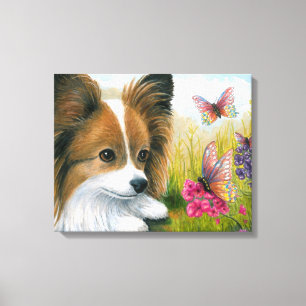 Hund 123 Papillon Hund mit Schmetterlingen Leinwanddruck