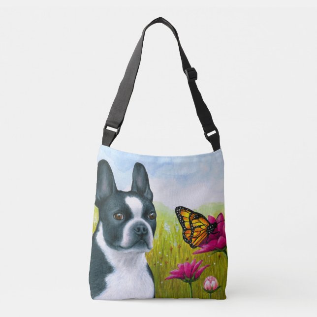 Hund 134 Boston Terrier Cross Body Bag Tragetaschen Mit Langen Trägern (Vorderseite)