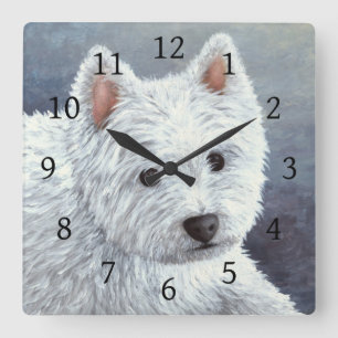 Hund 137 White Westie Quadratische Wanduhr