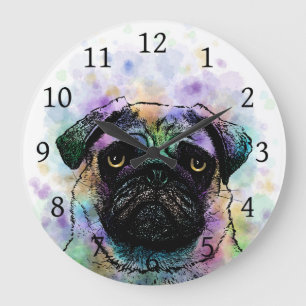 Hund 156 Funny Mops Große Wanduhr