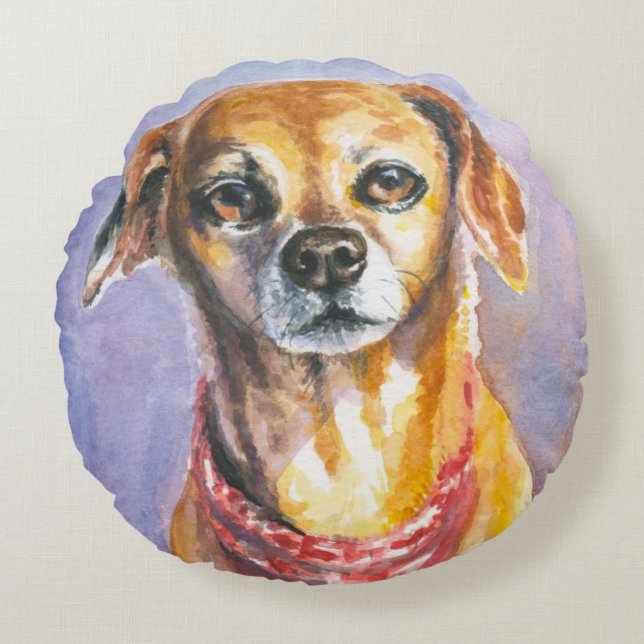 Hund 2 rundes kissen (Vorderseite)