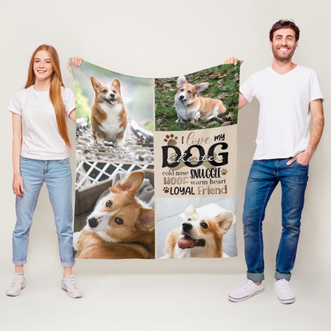 Hund 4 Foto LIEBE MEIN HUND Personalisiertes Wort  Fleecedecke (Beispiel)
