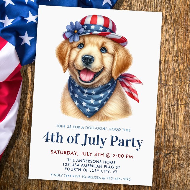 Hund 4. Juli Party Patriotic Golden Retriever Einladung (Von Creator hochgeladen)