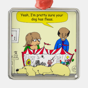 Hund 626 hat Floh-Cartoon Silbernes Ornament