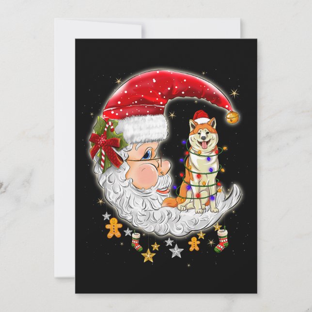 Hund Akita mit Weihnachtsmannmütze Weihnachtsbauml Einladung (Vorderseite)
