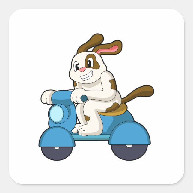 Hund als Biker mit Scooter.PNG Quadratischer Aufkleber (Vorderseite)