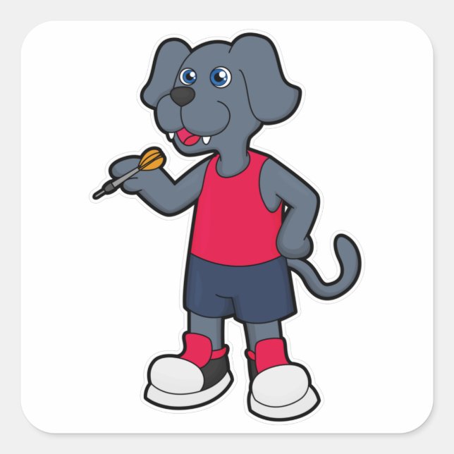 Hund als Dart-Spieler mit Darts Quadratischer Aufkleber (Vorderseite)