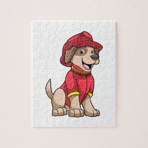 Hund als Feuerwehrmann mit Feuerhelm Puzzle