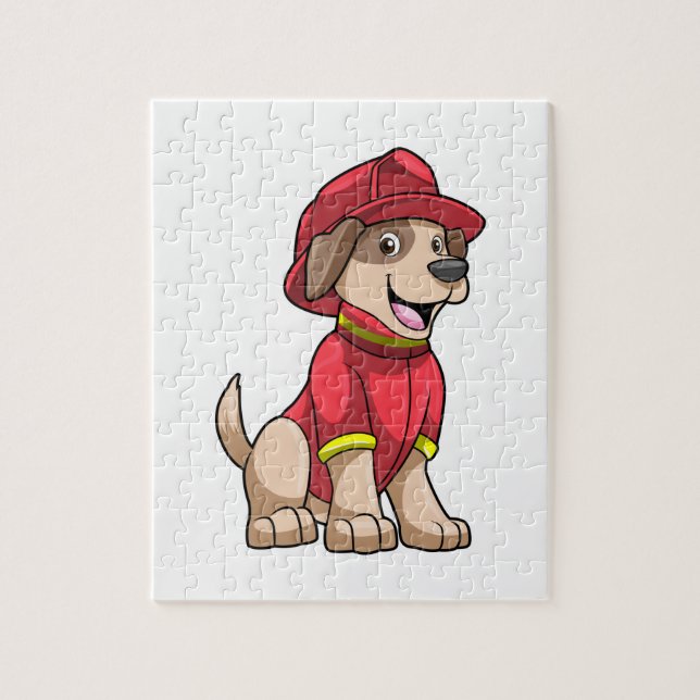 Hund als Feuerwehrmann mit Feuerhelm Puzzle (Vertikal)