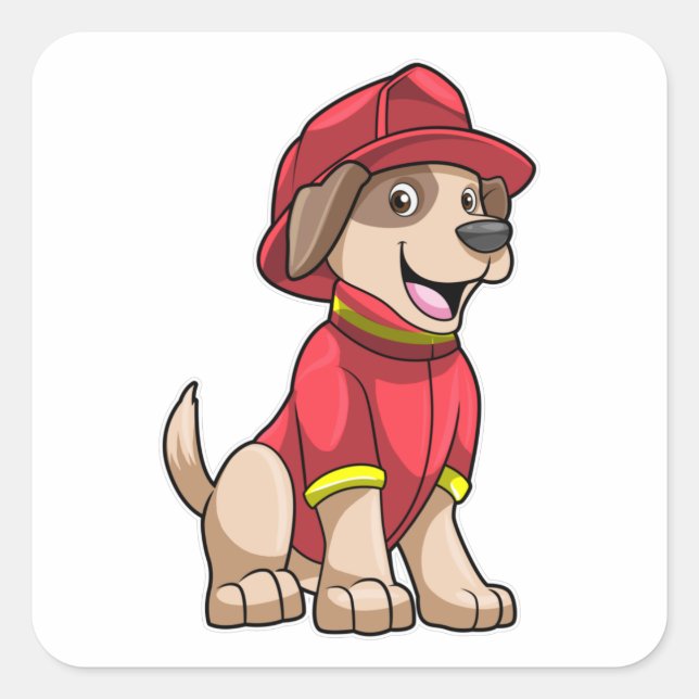 Hund als Feuerwehrmann mit Feuerhelm Quadratischer Aufkleber (Vorderseite)