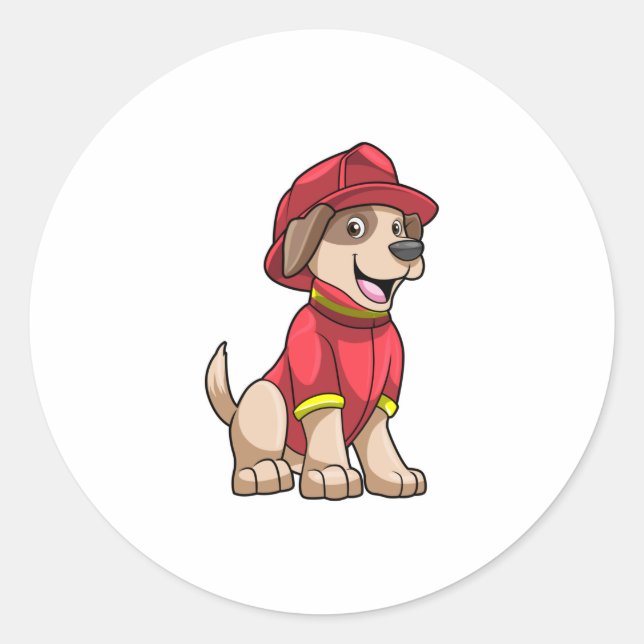 Hund als Feuerwehrmann mit Feuerhelm Runder Aufkleber (Vorderseite)