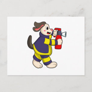 Hund als Feuerwehrmann mit Feuerlöscherin Postkarte